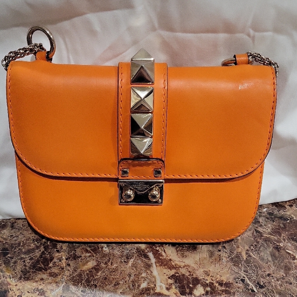 Valentino Orange Leather Crossbody with Studded Strap